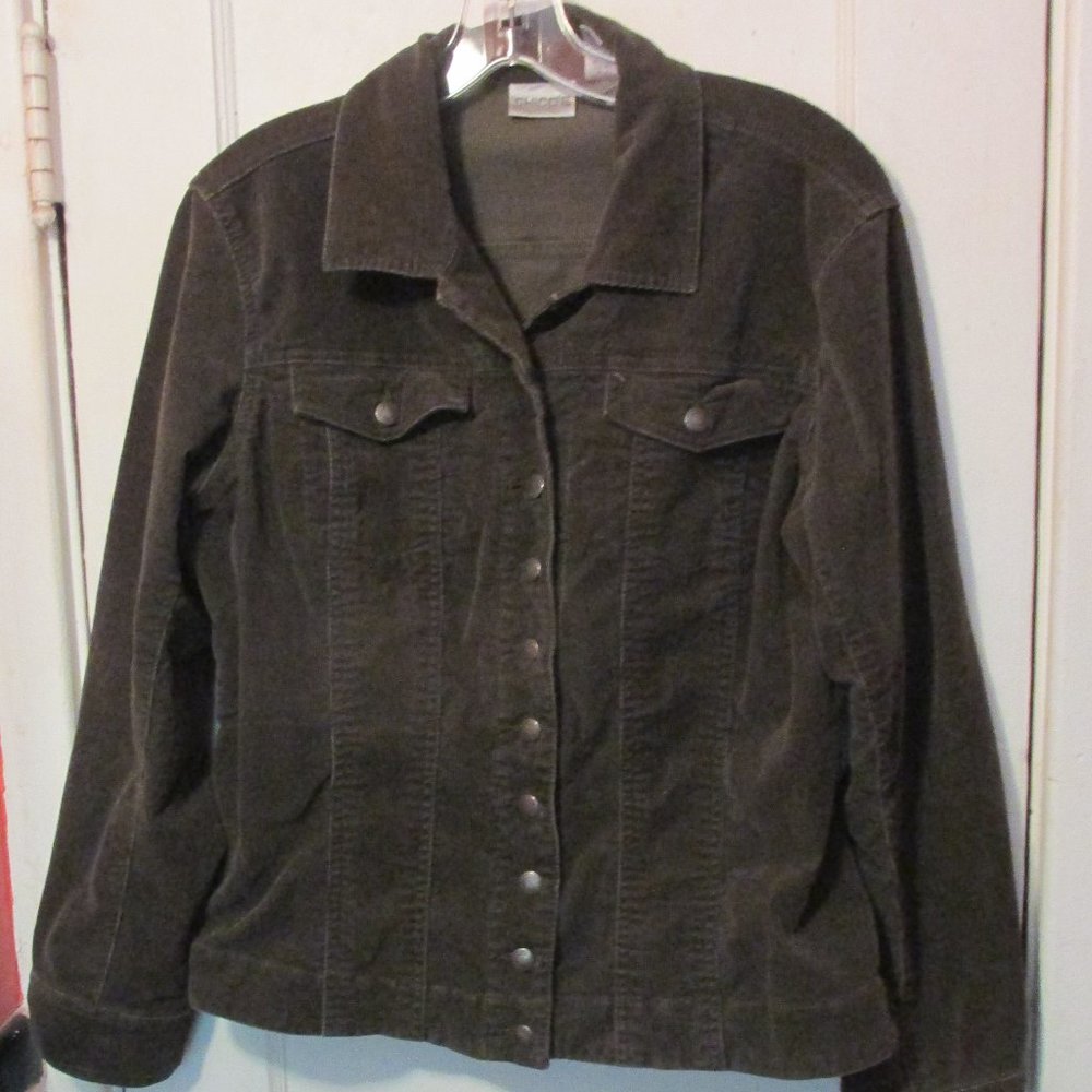 Chicos Size 1 Corduroy Jacket Dark Olive Green Fine Wale